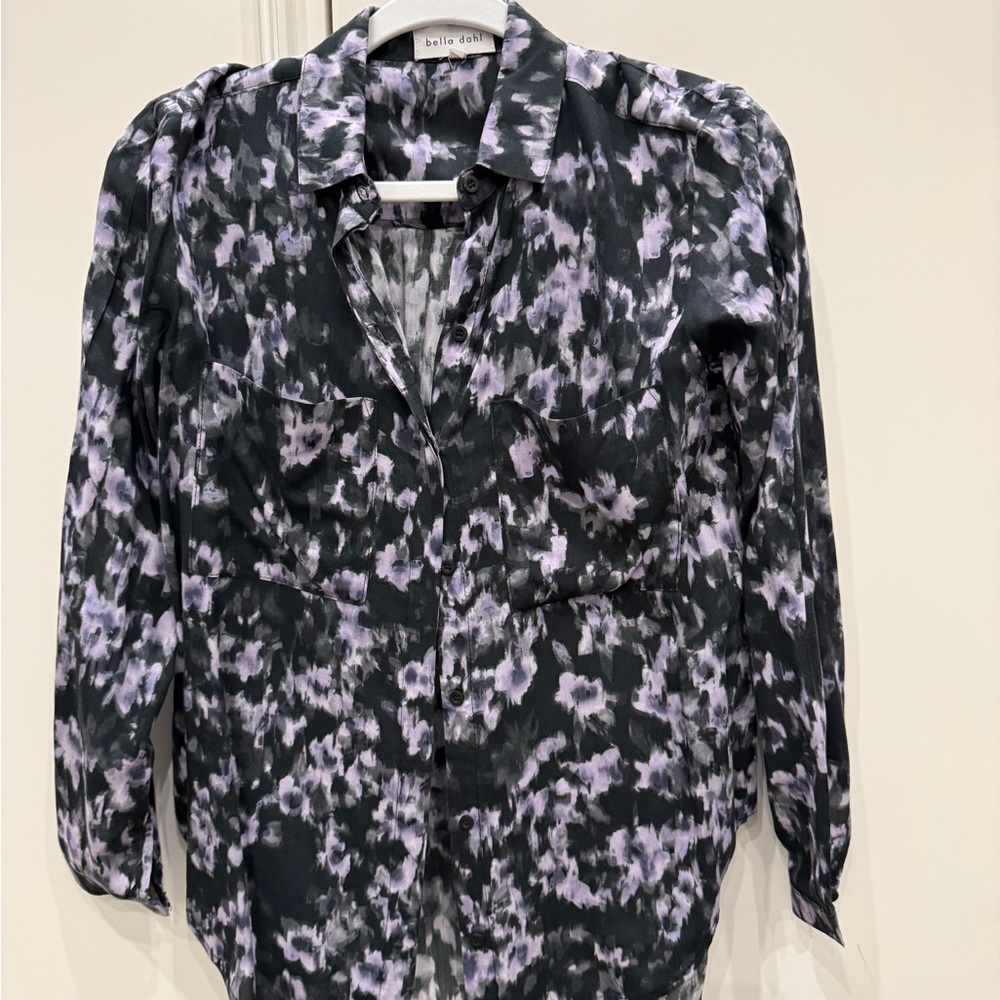 Bella Dahl Black and Purple Abstract Blouse